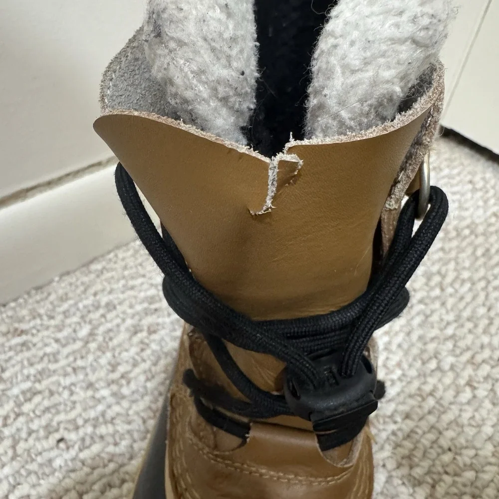 Sorel Caribou Brown Black Leather Lace Up Mid Calf Snow Boots Women's Size US 5